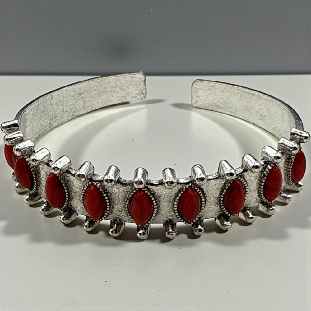 Silver and Red Boho Women's Bracelet​​​​